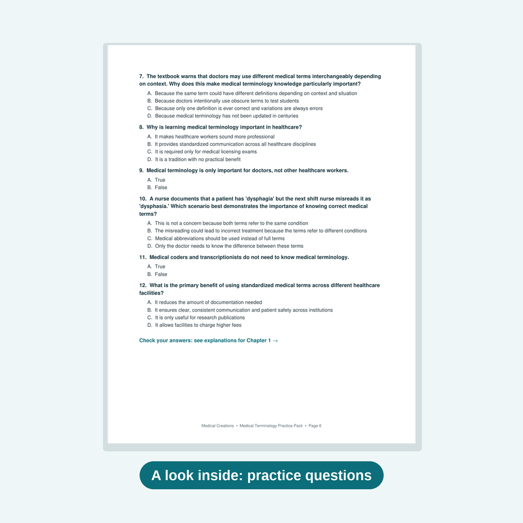 Medical Terminology Practice Question Pack — 600 Questions with Answersduct